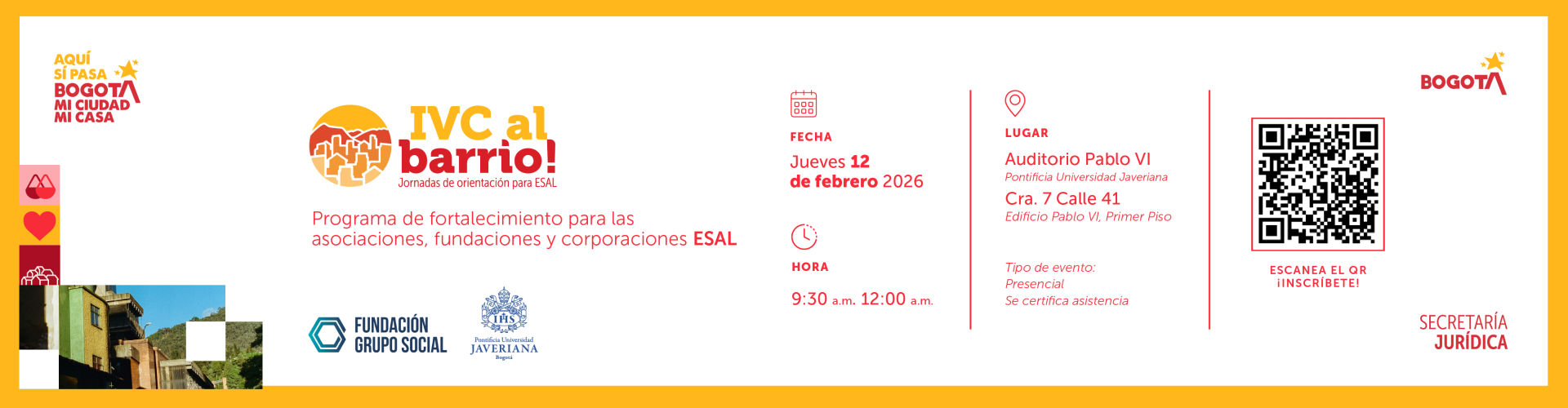 Invitación al evento IVC al Barrio con la Universidad Javeriana